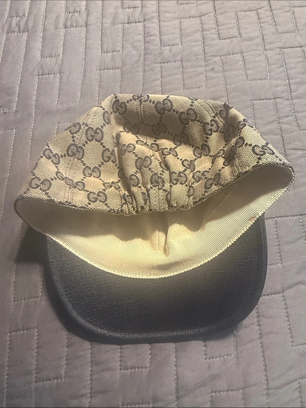 Gucci Beige GG Monogram Kids Baseball Cap with Black Brim